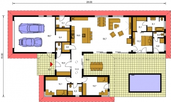 Spiegelverkehrter Entwurf | Grundriss des Erdgeschosses - BUNGALOW 205